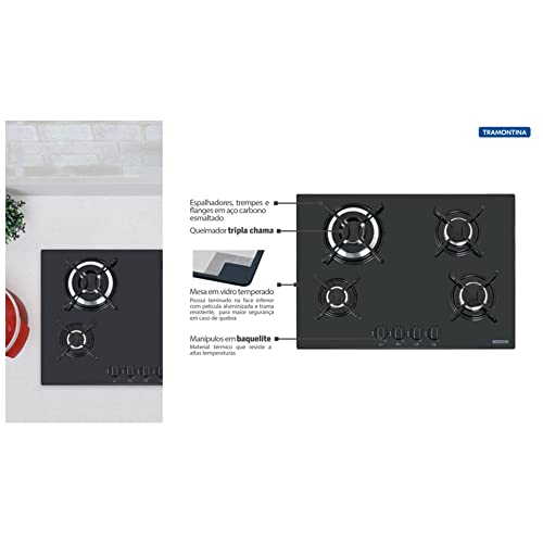 Cooktop Gas Glass Trapezio 4ggtri70 Tramontina Preto