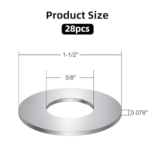 VGBUY 28PCS 5/8 Flat Washers for Screws and Bolts, 1-1/2 OD, Thickened 304 Stainless Steel 5/8 Washer Flat, Large Hardware Washers for Home, Industry, Indoor and Outdoor Use - Thumbnail 5