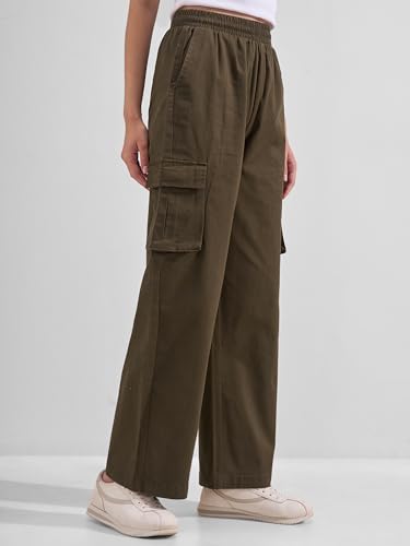 Image of Tokyo Talkies Pure Cotton Straight Wide Leg Cargo Pants |Relaxed Fit Utility Trousers