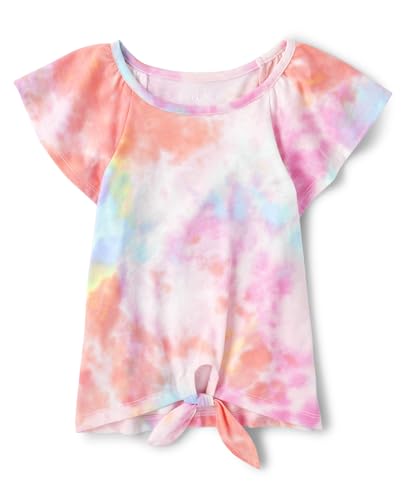 The Children's Place Girls Short Sleeve Tie Front Top T-Shirt, Pink Sea Salt, 5-6 US
