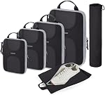 BAGSMART Compression Packing Cubes, 6 Set Packing Cubes for Suitcases, Lightweight Suitcases Organizers Bag Set & Compression Travel Cubes, Travel Essentials Packing Organizers Black