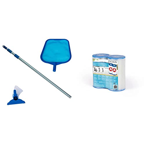 Intex Pool Maintenance Kit - Poolzubehör - Pool Reinigungsset - Blau, 3-teilig & 2 x Ersatzfilter A Kartusche Filterkartusche Filterpumpe Pool Filter Pumpe