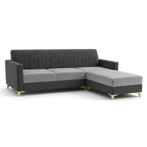 Image of CASASTYLE Signature Groovy 4-Seater L-Shape Sofa Set with Movable Ottoman | Flexible LHS /RHS Layout | Boston Fabric & Plush Cushions | 40D Foam + Zigzag Spring | 3-Yr Warranty (Dark Grey- Light Grey)
