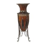 Deco 79 Metal Decorative Vase Tall Centerpiece Vase with Attached Metal Stand and Intricate Design, Flower Vase for Home Decoration 9" x 9" x 27", Brown