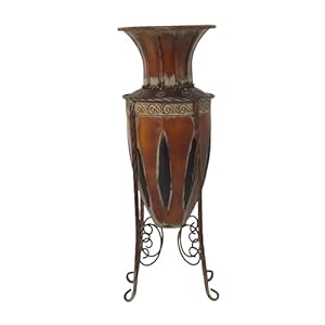 Deco 79 Metal Decorative Vase Tall Centerpiece Vase with Attached Metal Stand and Intricate Design, Flower Vase for Home Decoration 9″ x 9″ x 27″, Brown