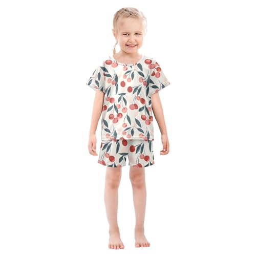 ALAZA Cherry Leaves Cute Pajamas Set Short Sleeve Cotton Sleepwear Summer Pjs 2 Piece 5-14Y3