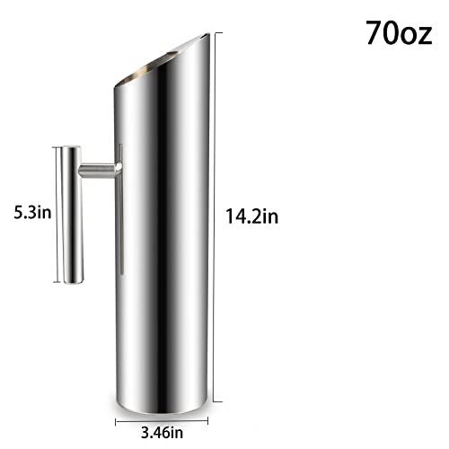 Stainless Steel Water Pitcher Carafe with Ice Guard 70 Ounces Capacity Chrome Plated Mirror Finish by MUGLIO - Thumbnail 3