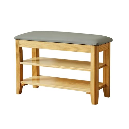 Genérico Banco Zapatero de Madera con Estante Ajustable y cojín de Cuero, Organizador de Zapatos para Entrada, Asiento Abierto para Sala de Estar y Pasillo - Color marrón