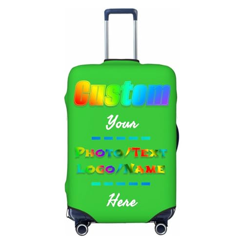 Custom Travel Luggage Covers For Luggage Design Your Photo Name Text Logo Personalized Washable Suitcase Cover For Travel Business Bright Green X-Large