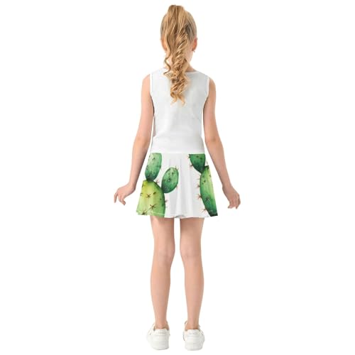 Joisal Watercolor Green Cactus White Athletic Shorts Girls Skorts Tennis Skirts Toddler Personalized Girl Skort 3t4