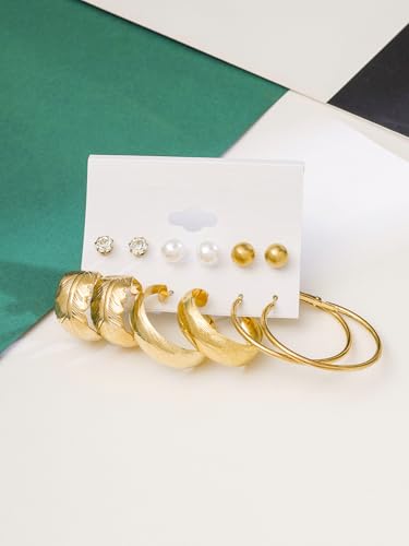 Image of Yellow Chimes Earrings for Women and Girls | Fashion Gold Stud & Hoop Set | Gold Plated Hoop & Studs Earring | Western Hoop Earrings Combo | Birthday Gift for Girls & Women Anniversary Gift for Wife