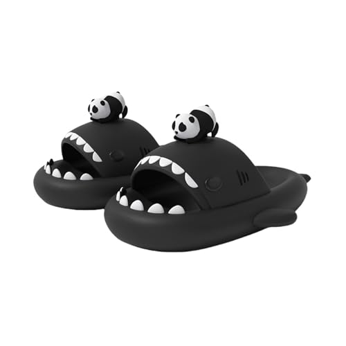 Unisex Shark Slides, Original Shark Slipper Upgraded, EVA Anti-Slip Quick Drying Shark Sliders, Novelty Cloud Shark Slippers (Panda Black, Adult, Women, 12, Numeric Range, US Footwear Size System, 12.5, Medium)