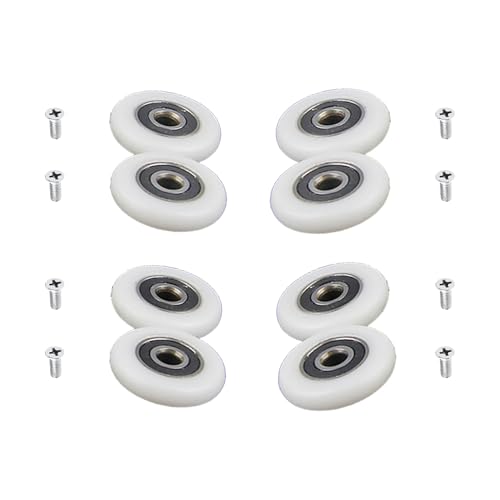 8 Stück Duschtürrollen mit M5-Schraube – Weiß gebogene Türschiene mit exzentrischen Radteilen – Ersatz-Duschräder und Rollen für Glasschiebetüren – 19 mm