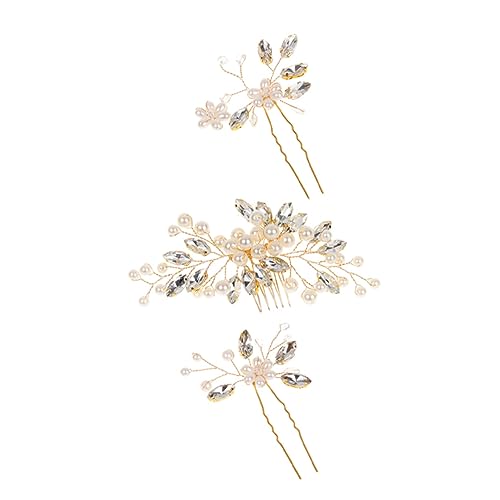 EXQUIMEUBLE 新郎新婦のための 華やかなパールヘッドピース 結婚式用髪飾り ゴールド ヘアコーム のヘアピン 優雅で魅力的なデザイン