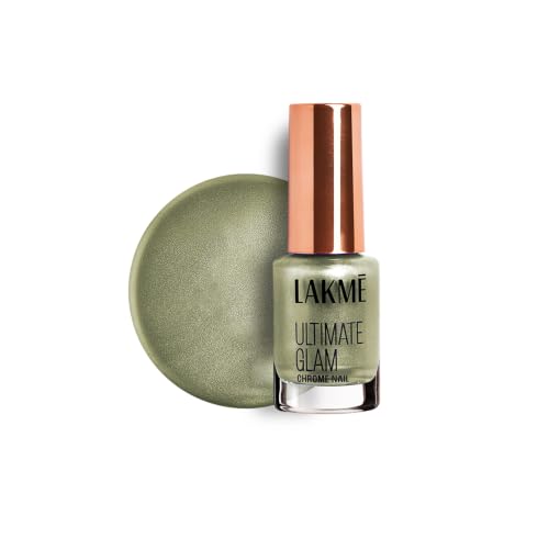Image of LAKME Ultimate Glam Chrome Nail Paint, Sage, 6ml, for Stylish and Sassy Nails, with Metallic Brilliance, Quick Dry Formula, Glitter Nail Paint, for Women