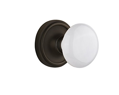 Nostalgic Warehouse Classic Rosette White Porcelain Round Door Knob, Oil Rubbed Bronze by Nostalgic - Used condition - US$28.21