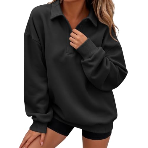 Oversized Sweatshirt for Women Lightweight Button Collared Polo Hoodie - image 2