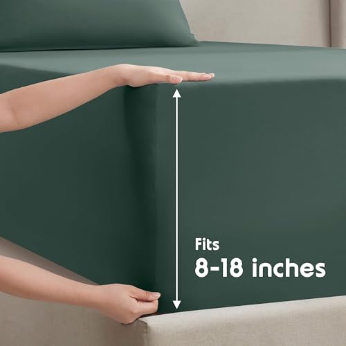 Image of Nestl Twin Bed Sheet Set - Forest Green - 3-Piece Deep Pocket | Instantly Soft, Night-One Ready (No Wash Required). Fits 16-Inch Deep Pockets, 360-Degree Elastic Grip