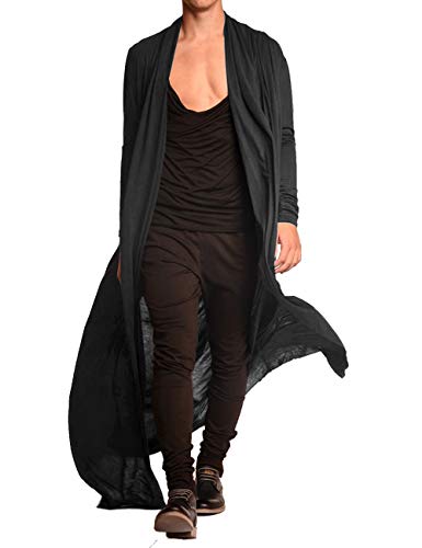 COOFANDY Men's Lightweight Ruffle Shawl Collar Cardigan Open Front Long Length Drape Cape Overcoat Dark Grey