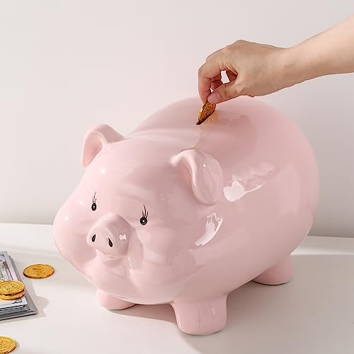 13“ Large Piggy Bank for Adults,Girls Piggy Bank for Boys,Ceramic Money Bank,Alcancias De Dinero para Adultos,Coin Bank,Real Money Box for Cash...