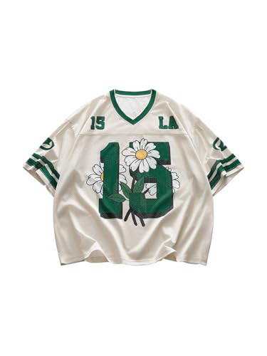 SOLY HUX Men's Graphic Tees Jersey Shirts Number Print Tees Baggy Basketball T-Shirt Streetwear Y2k Clothes Beige Green Multi Small