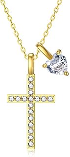 SISGEM 9 ct Gold Cross Necklace for Women, Solid Gold Infinity Cross Pendant Necklace with Cubic Zirconia, for Men Friend Mum Sister Her, 16+1+1inch