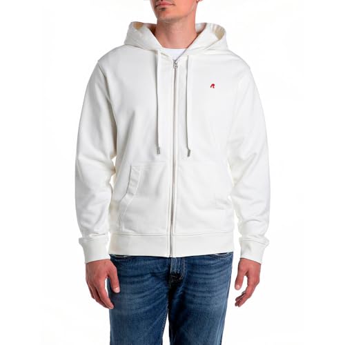Replay Herren Sweatshirtjacke mit Kapuze, Natural White 011 (Weiß), XXXL