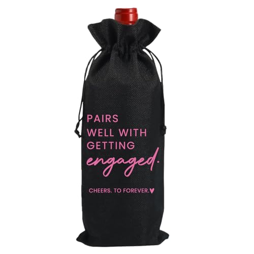 Image of Engaged Engagement Gifts for Couples Her Engagement Party Decorations | Engaged Wine Bag for Couple Women Pairs Well with Getting Engaged Wine Accessory Sets Black