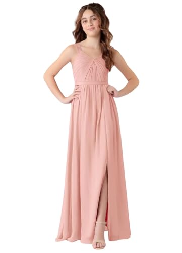 Long Girls's Sleeveless Bridesmaid Dresses for Junior Flower Girl Dress Sleeveless Dusty Pink Jr Bridesmaid Dresses for Girl 7-16 Little Infant Junior Formal Gown