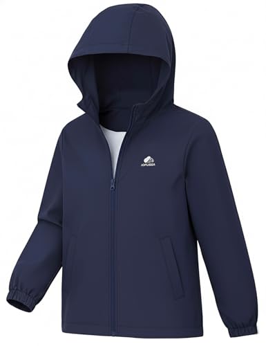 IOFLIGGA Kids Rain Jacket Lightweight Waterproof Rain Coats Outerwear with Hood for Boys Girls Size 4-15 (US Age 7 Years 8 Years Navy Blue)
