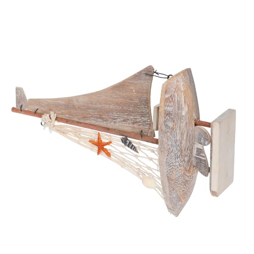 Cabilock Miniatura Barco de Vela Pequeño de Madera Color Madera Estilo Mediterráneo, Adorno Náutico Vintage para Decoración del Hogar, Oficina y Ambiente Costero, Modelo Artesanal