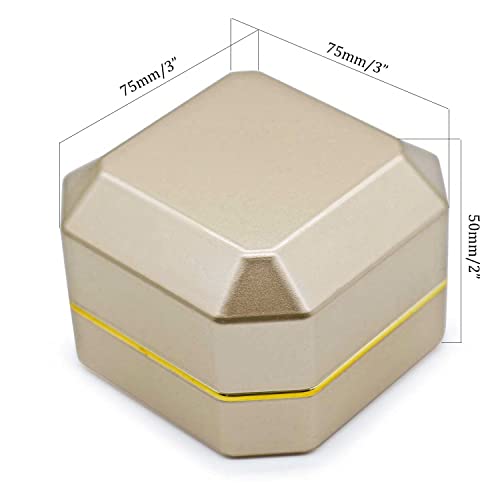 Image of Luxury Ring Box, Square Velvet Wedding Ring Case Jewelry Gift Box with LED Light for Proposal Engagement Wedding, Gold