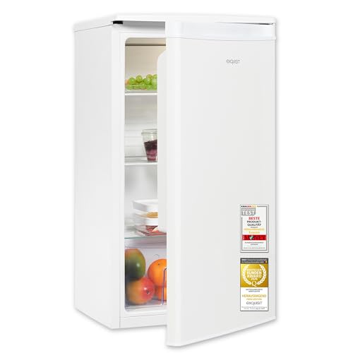 Exquisit Vollraumkühlschrank | 76 l Nutzinhalt, Energieeffizienzklasse E, 41 dB(A) | kompakt, LED-Innenbeleuchtung, manuelle Temperaturregelung, Glasablagen, Gemüseschublade | KS585-V-091E weiss