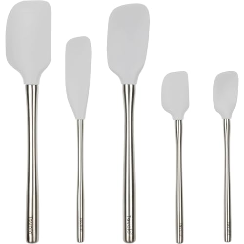 Tovolo Flex-Core Stainless Steel Handled Spatula Set of 5 for Meal Prep, Cooking, Baking, and More - Oyster Gray