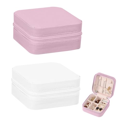 HABNI 2 Pezzi Portagioie da Viaggio, porta gioielli da viaggio, Porta Orecchini Organizeri in Pelle PU, per Orecchini Anelli Catene.(Beige, Bianco)
