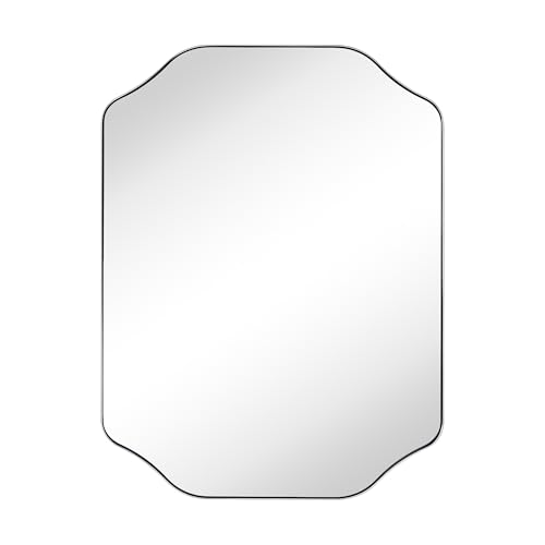Image of TEHOME Chrome Scalloped Bathroom Mirror, 24x32'' Polished Silver Asymmetrical Bathroom Vanity Mirror for Wall