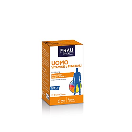 FRAU Uomo Vitamine e Minerali, Integratore Alimentare a base di Vitamine, Minerali e Luteina, 30 Compresse, Integratore stanchezza fisica e mentale, Senza glutine