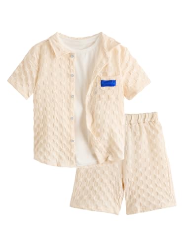 Verdusa Boy's 2 Piece Outfits Button Down Shirt Checkered Short