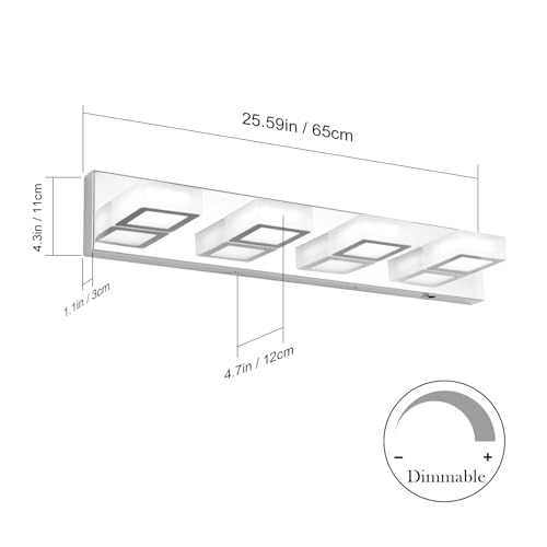 Image of Ralbay Modern Led Chrome Bathroom Vanity Lights 5 Color Temperature Dimmable Acrylic Modern LED Chrome Bathroom Lighting Fixtures Over Mirror