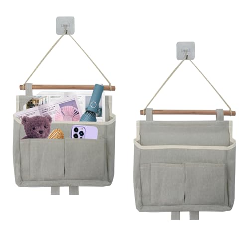 Surplex Organizador Colgante para Puerta y Pared, 2 Bolsas Colgar En Pared de Almacenamiento Impermeable Tela De Lino de Bolsillo Ancho Baldas Colgantes para Dormitorio Baño Cocina y Oficina