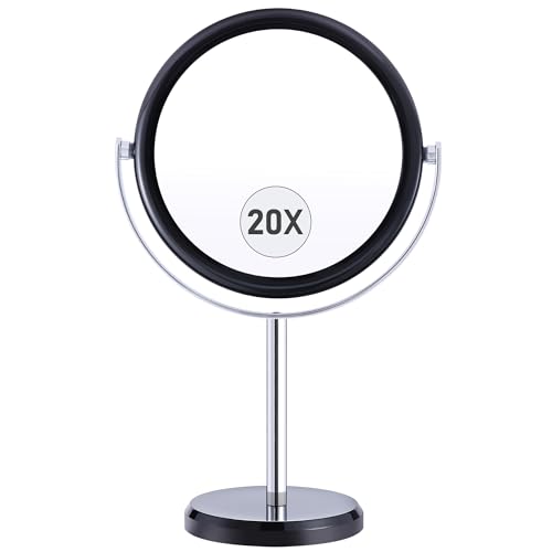 MIYADIVA Magnifying mirror 20X, Bathroom Mirror Free Standing, Double Sided 1X&20X Magnifying Mirror for Dressing Table, 20X Magnifying Mirror on Stand, Makeup Mirrors Magnifying with 360° Rotation