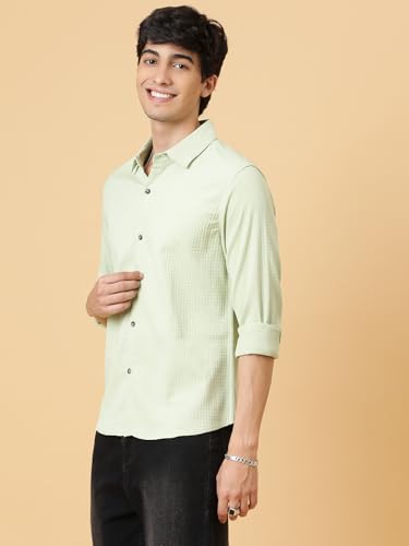 Image of KOTTY Men's Textured Casual Shirt - Long Sleeve||Button-Down Collar||Classic Fit