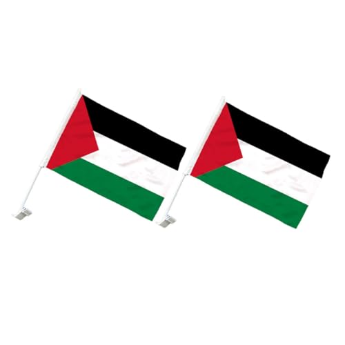 GALPADA Drapeaux Palestiniens Décoratifs En Polyester Avec Mât Pour Vitre De Voiture, Lot De 2 Petits Drapeaux Palestiniens, Décoration De Drapeau National Pour Fenêtre De Voiture