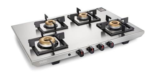 Glen 4 Burner Ultra Tuff Stainless Steel LPG Gas Stove | Silver | Forged Brass Burner | Revolving Inlet Nozzle | 2 Years Standard & 5 Years Burner Warranty | 1054 UT SS 73 AI (Auto Ignition)