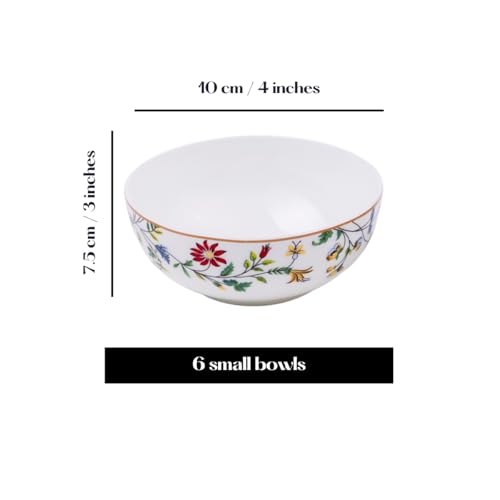 Image of GOLDEN QUEEN'S Bowl Set of 6 | Perfect for Rice, Dal, Curry, Snacks & More | Microwave Safe | 4 Inch Wide - Summer Floral Bowls