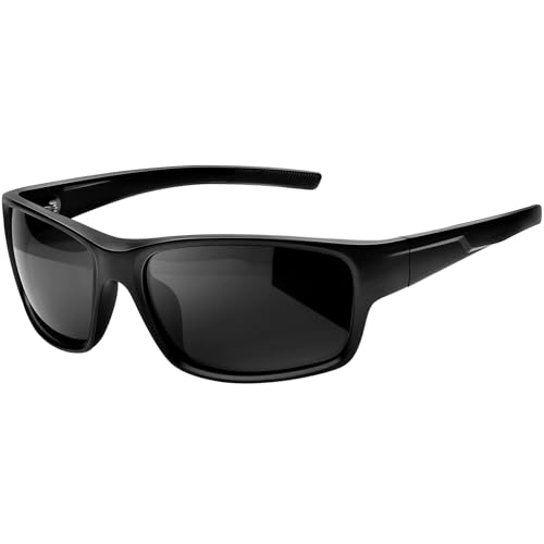 KANASTAL Sportivi Occhiali da Sole Polarizzati Neri Uomo Avvolgenti Rettangolari