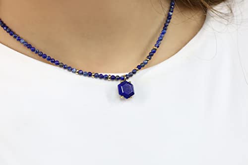 Collier hexagonal en lapis lazuli de qualité supérieure noué main - 6