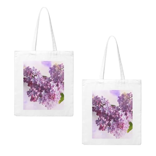 Lilac Flowers Large Canvas Tote Bag Cute Travel Shoulder Bag Reusable Washable Shopping Grocery Bags For Women Men2