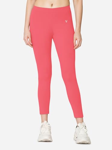 Image of VSTAR PL02 Women Ankle Length Stretchable Slim Fit Leggings with Secured Side Pocket | Moisture-Wicking | Soft Waistband & Cotton-Elastane Fabric | S | Dusty Pink