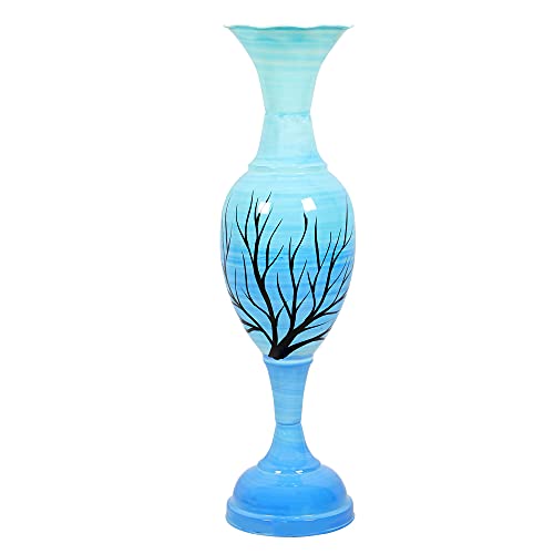 Image of Big Flower Vase for Living Room Corner Big Size Tall Metal Home Decor Item for Floor and Room- Large and Long Vase /Pot (25 Inches) Pack of 1 (Sky Blue)